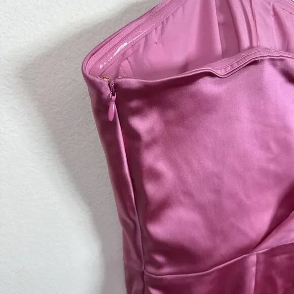(R7) LAUREN Ralph Lauren Satin One-Shoulder Cocktail Dress in Pink Size 16 - Picture 6 of 16